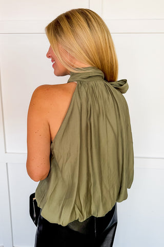 Classical Moment Halter Style Bow Top in Olive