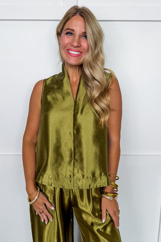 Dressed To Shine Mock Neck Top in Olive