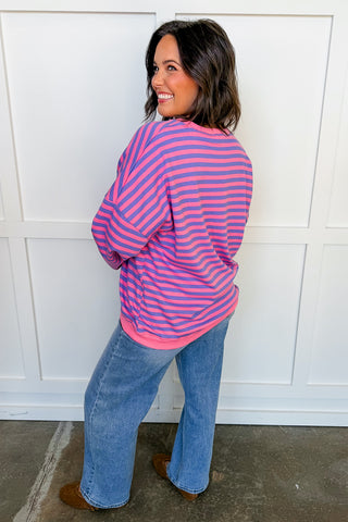 Color Me Casual Pink & Purple Stripe Pullover