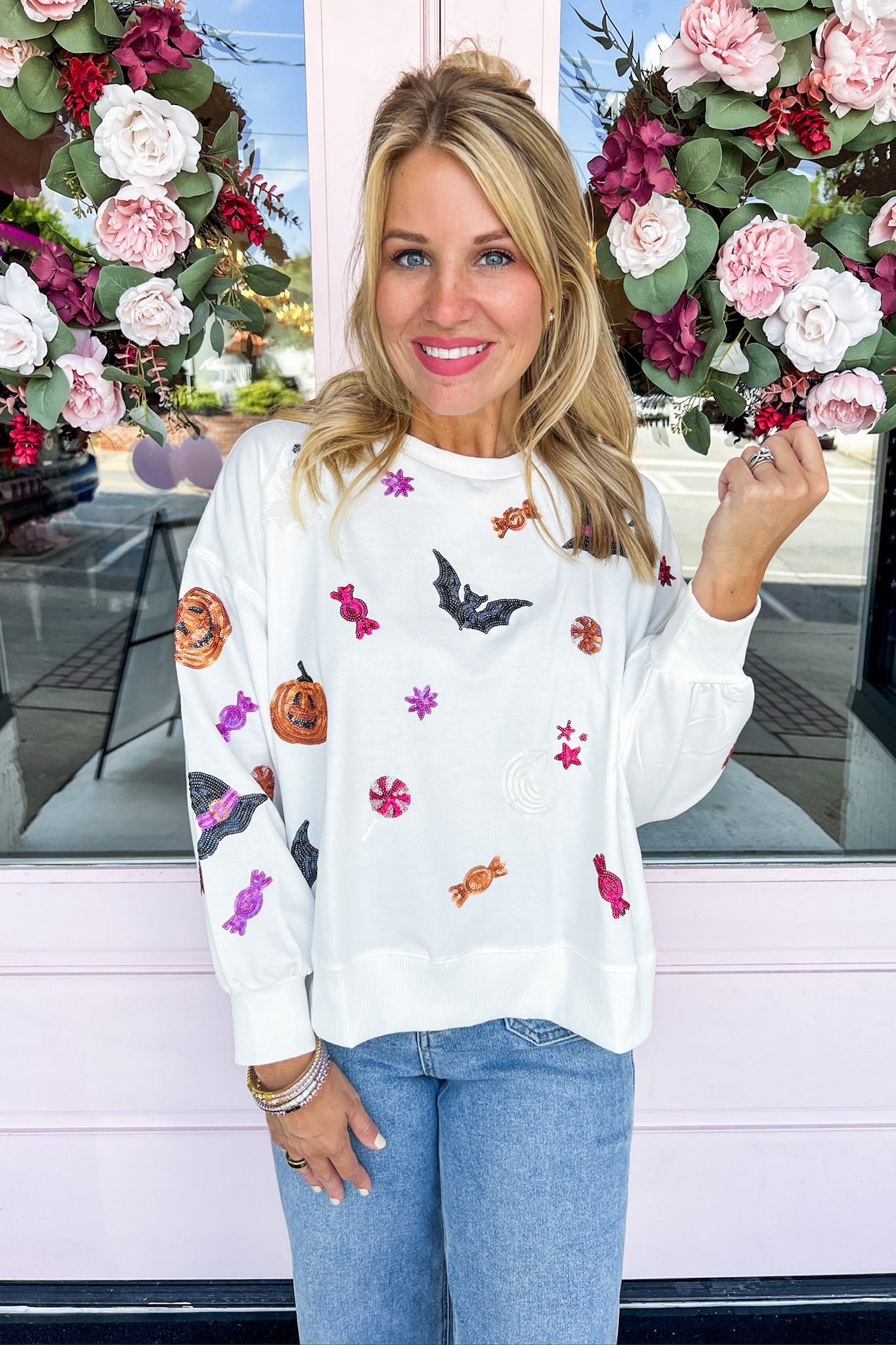 The Millie Sequin Halloween Patch Ivory Sweatshirt