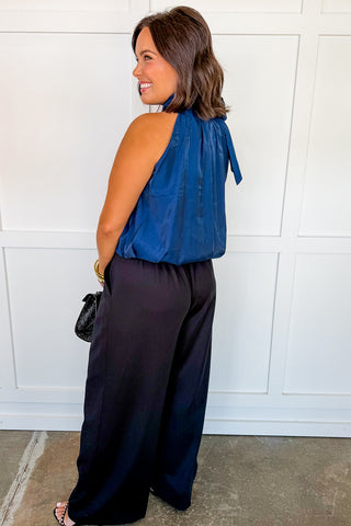 Classical Moment Halter Style Bow Top in Navy