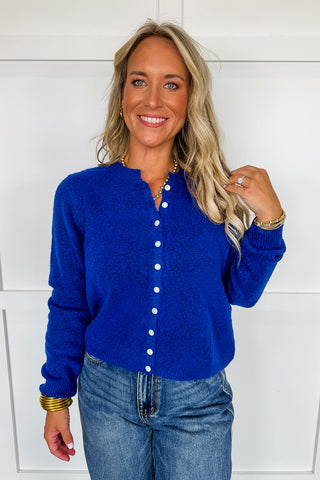 The Hallie Knit Cardigan in Cobalt Blue
