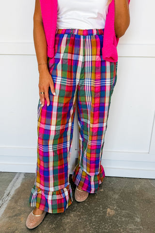 Color Outside The Lines Plaid Ruffle Pants