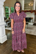 Load image into Gallery viewer, Pink Spotted Pattern V Neck Bubble Sleeve Tiered Maxi Dress