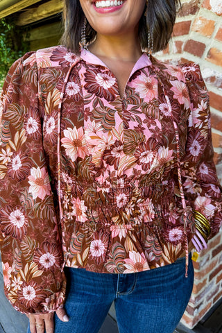 Harvest Bloom Tie Neck Top