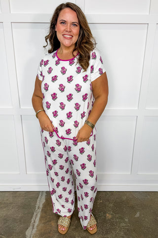 The Melody Pajama Pant Set in Fable Floral Pink by Mary Square