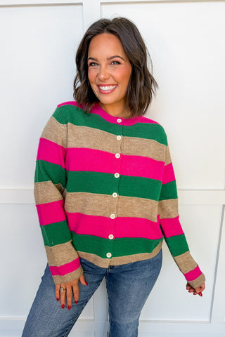 Color Pop Stripe Cardigan in Pink & Green