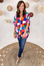 Load image into Gallery viewer, Multi Color Geometric V-Neck Shift Top