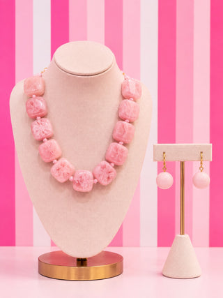 Bold & Beautiful Necklace & Earring Set in Pink