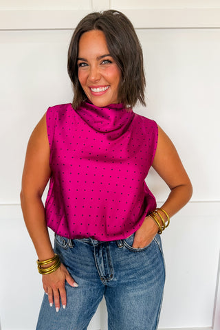 On The Dot Satin Top in Magenta