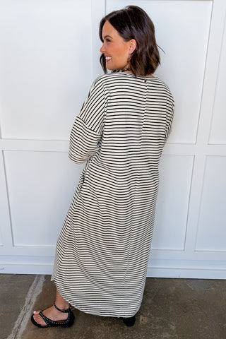 Cream & Black Stripe Terry Cloth Dress