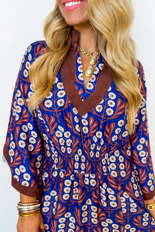Daisy Chain Smocked Waist Dress in Blue