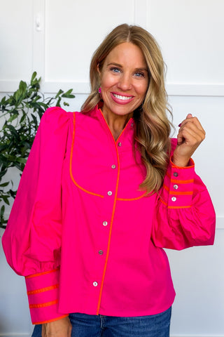 Tied And True Contrast Trim Top in Hot Pink