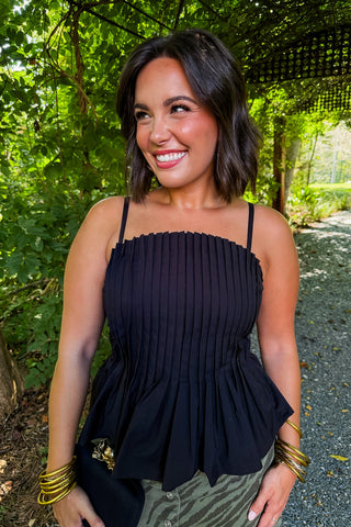 Pretty In Pleats Peplum Top in Black