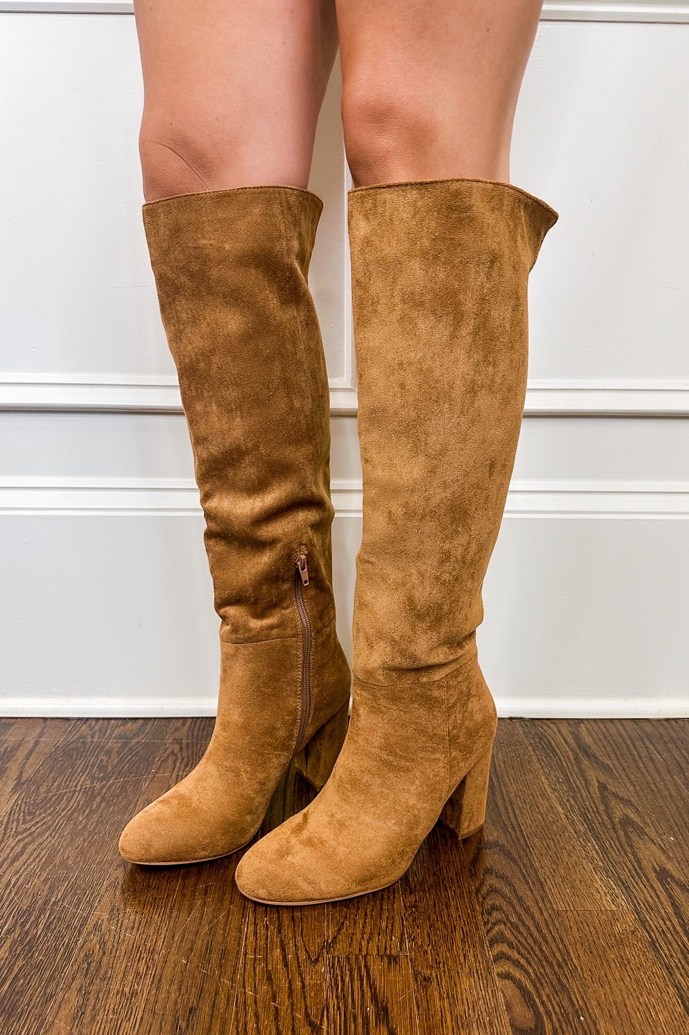 Camel knee high sale leather boots