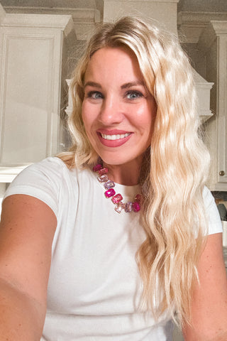 The Ashlee Gemstone Necklace in Shades of Pink