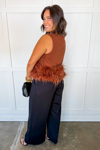 Feathered Affair Sleeveless Top in Brown