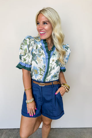 Bloom With Grace Blue & Green Blouse