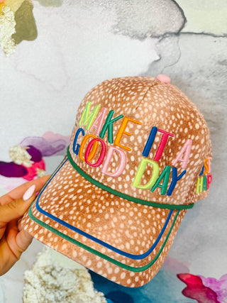Poppy & Pine Make It A Good Day Deer Print Trucker Hat