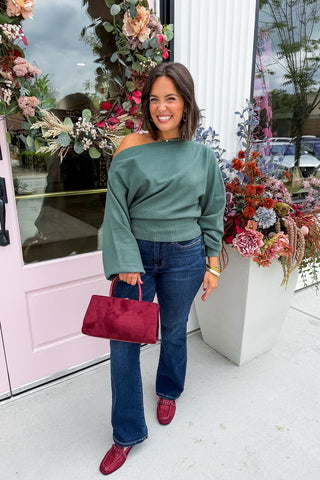 Better Than Basic Boat Neck Sweater in Hunter Green