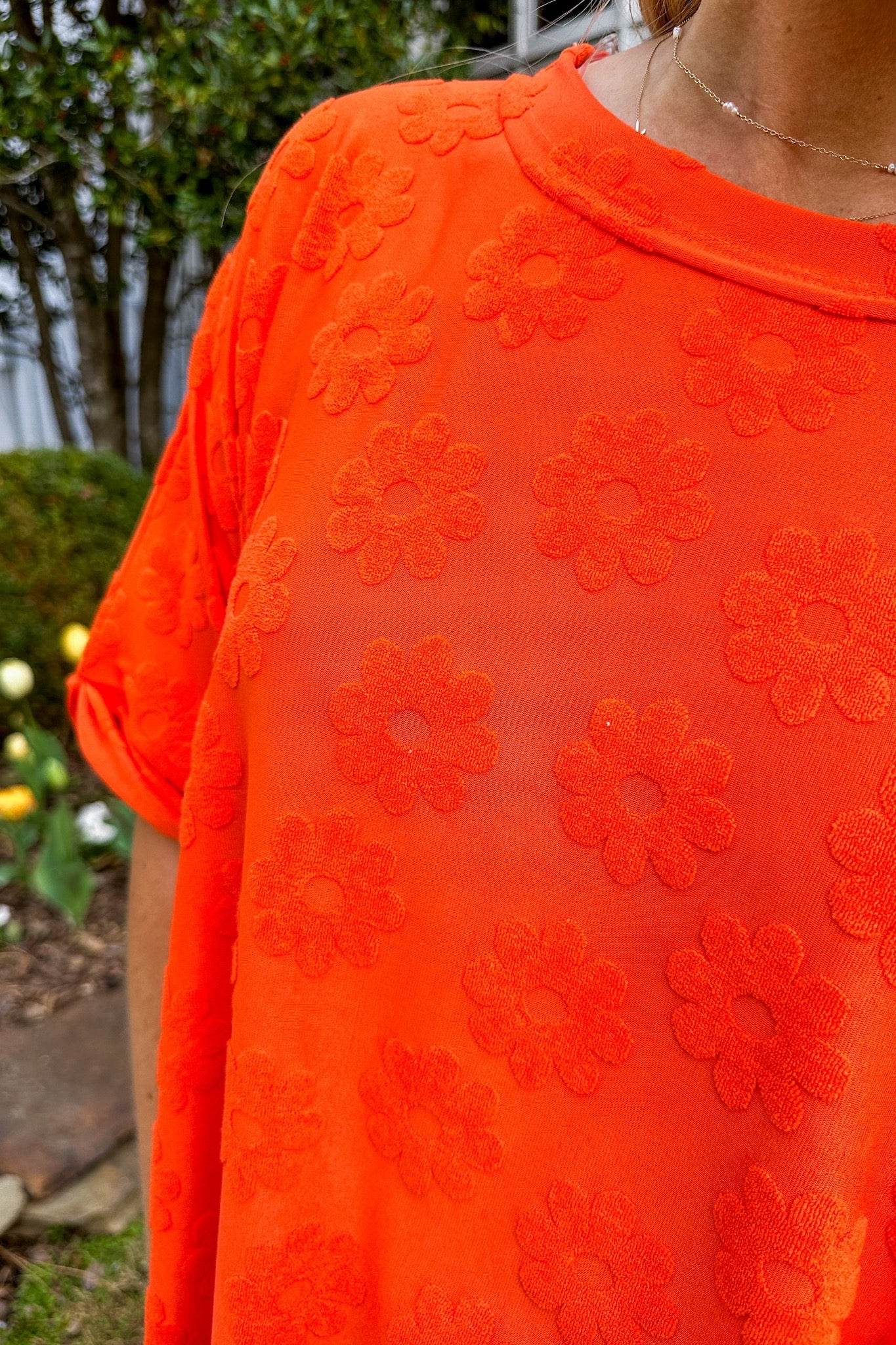 Embossed Floral Orange Poncho Fit Top