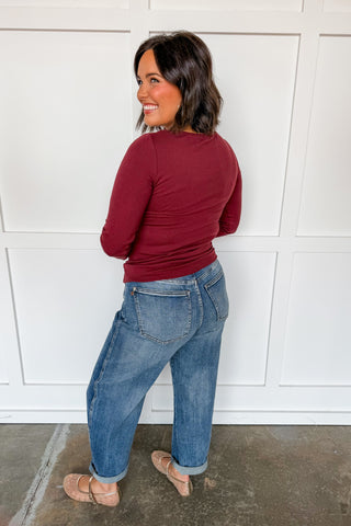 The Perfect Layer Boatneck Long Sleeve Top in Wine