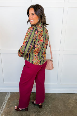 Ruffle Romance Floral Blouse in Dusty Sage