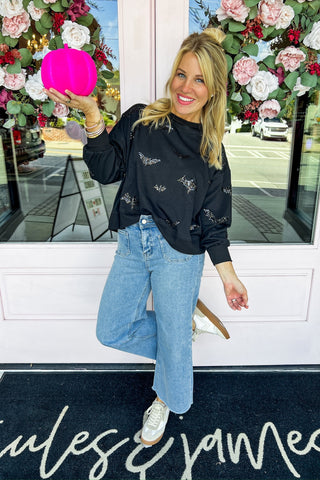 The Millie Black Sequin Bat Patch Sweatshirt