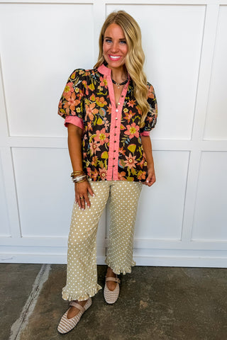 Rustic Bloom Floral Button Front Top