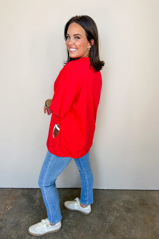 Red Oversized Game Day Football Tshirt
