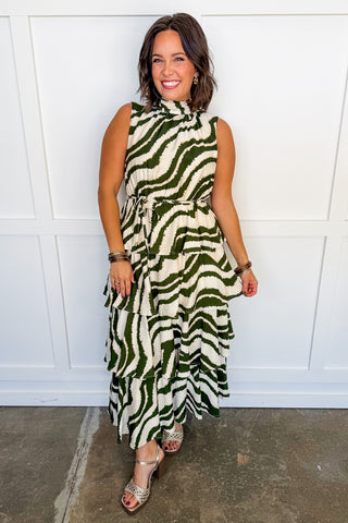 Wild About You Animal Print Midi Dress in Olive