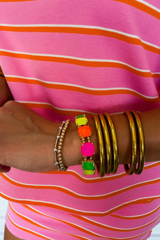 The Eleanor Gemstone Beaded Stretch Bracelet in Neon