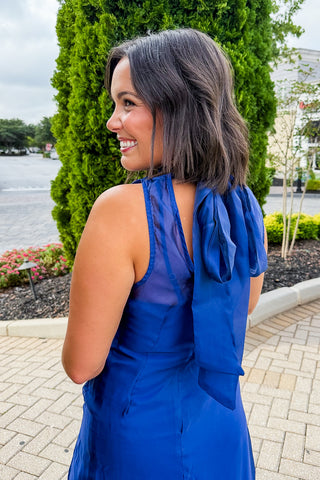 The Amelia Soirée Organza Midi Dress in Navy