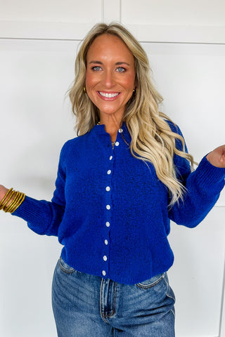 The Hallie Knit Cardigan in Cobalt Blue