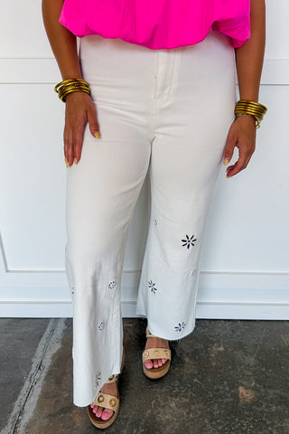 Josie Eyelet Wide Leg Jeans in White