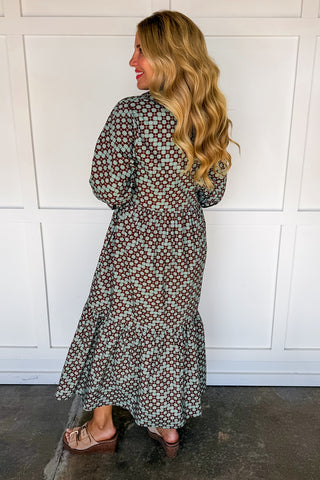 The Hadley Print Midi Dress in Brown & Mint