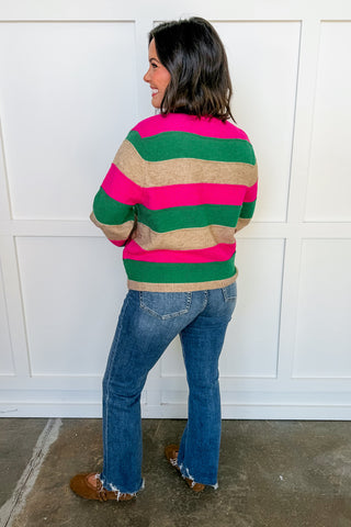 Color Pop Stripe Cardigan in Pink & Green