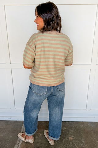 Better Together Stripe Button Down Top in Mushroom & Sage