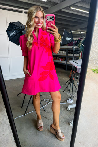 The Winslow Floral Motif Dress in Fuchsia