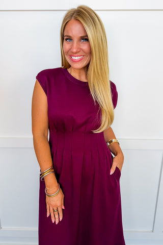 The Classic Moment Midi Dress in Burgundy