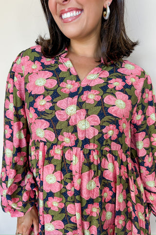 Pink & Navy Floral Swing Dress