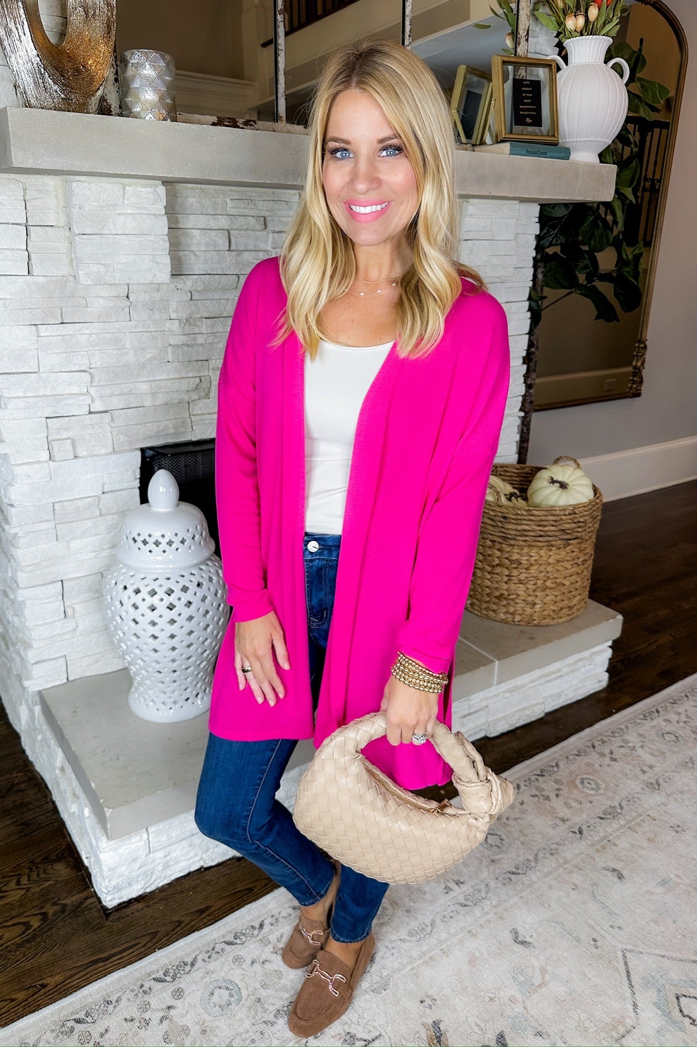 Closet Essential Lightweight Soft Layering Cardigan in Hot Pink