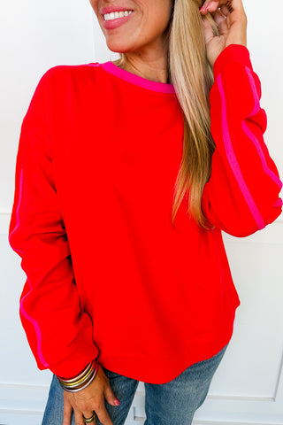 Season Opener Contrast Trim Sweatshirt in Red