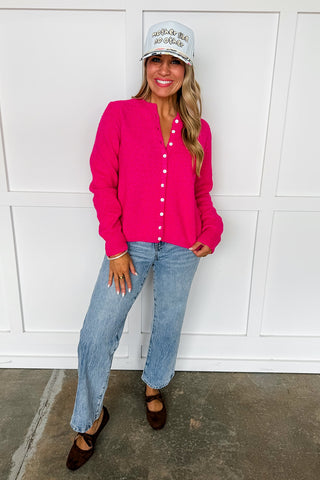 The Hallie Knit Cardigan in Fuchsia