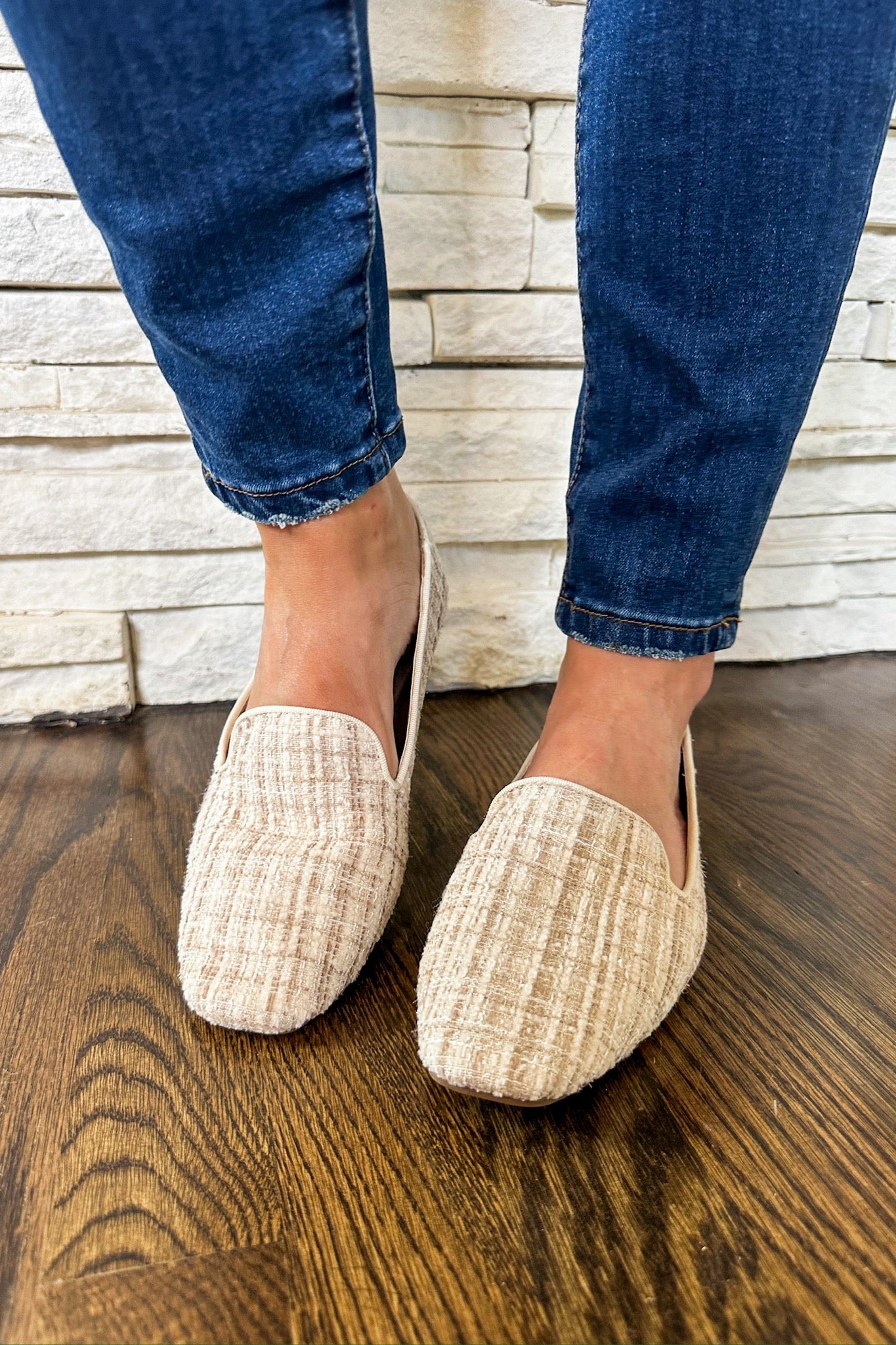 Plaid Tweed Goody Two Shoes Corkys Loafer Flat in Sand