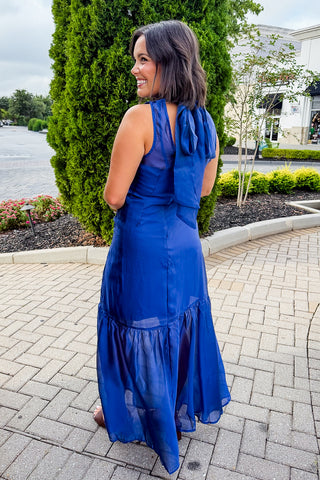 The Amelia Soirée Organza Midi Dress in Navy