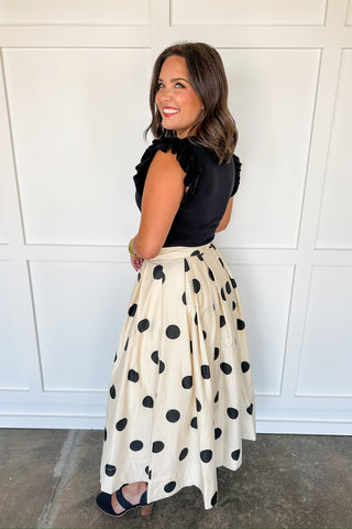 Playful Polka Dot Cream Midi Skirt