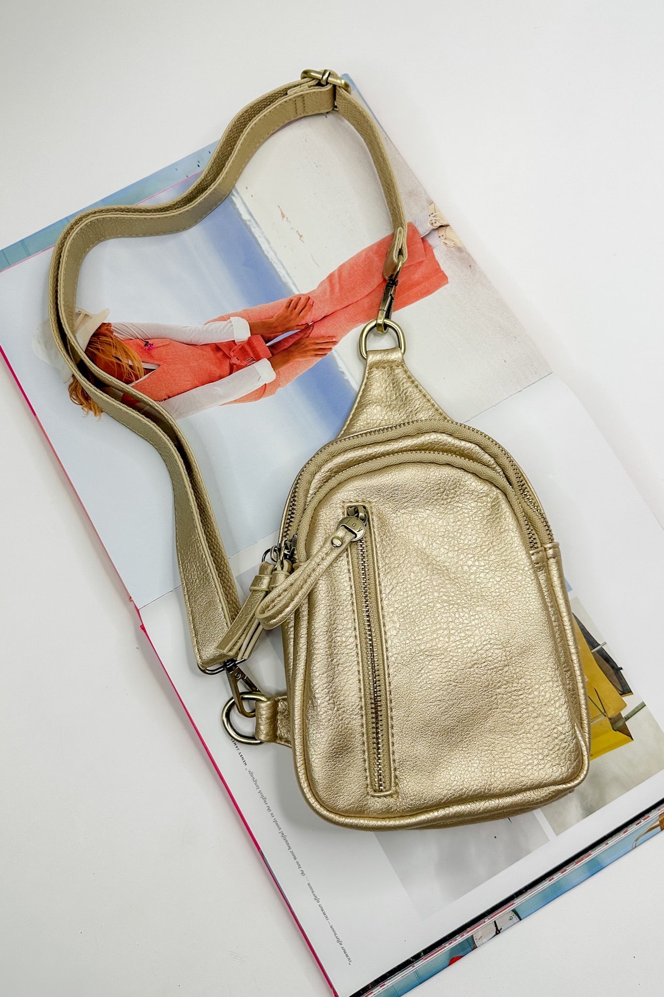 The Skyler Metallic Gold Sling Bag by Joy Susan
