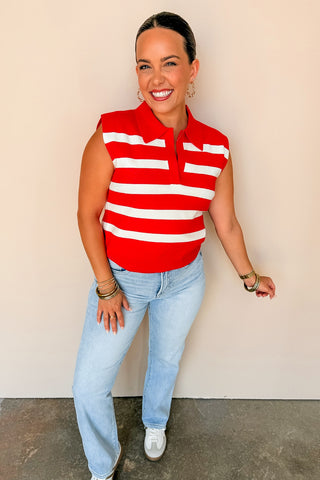 Tomato & White Striped Sweater