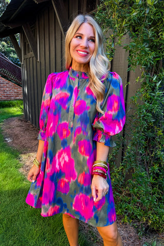 Artful Days Ruffle Dress in Magenta